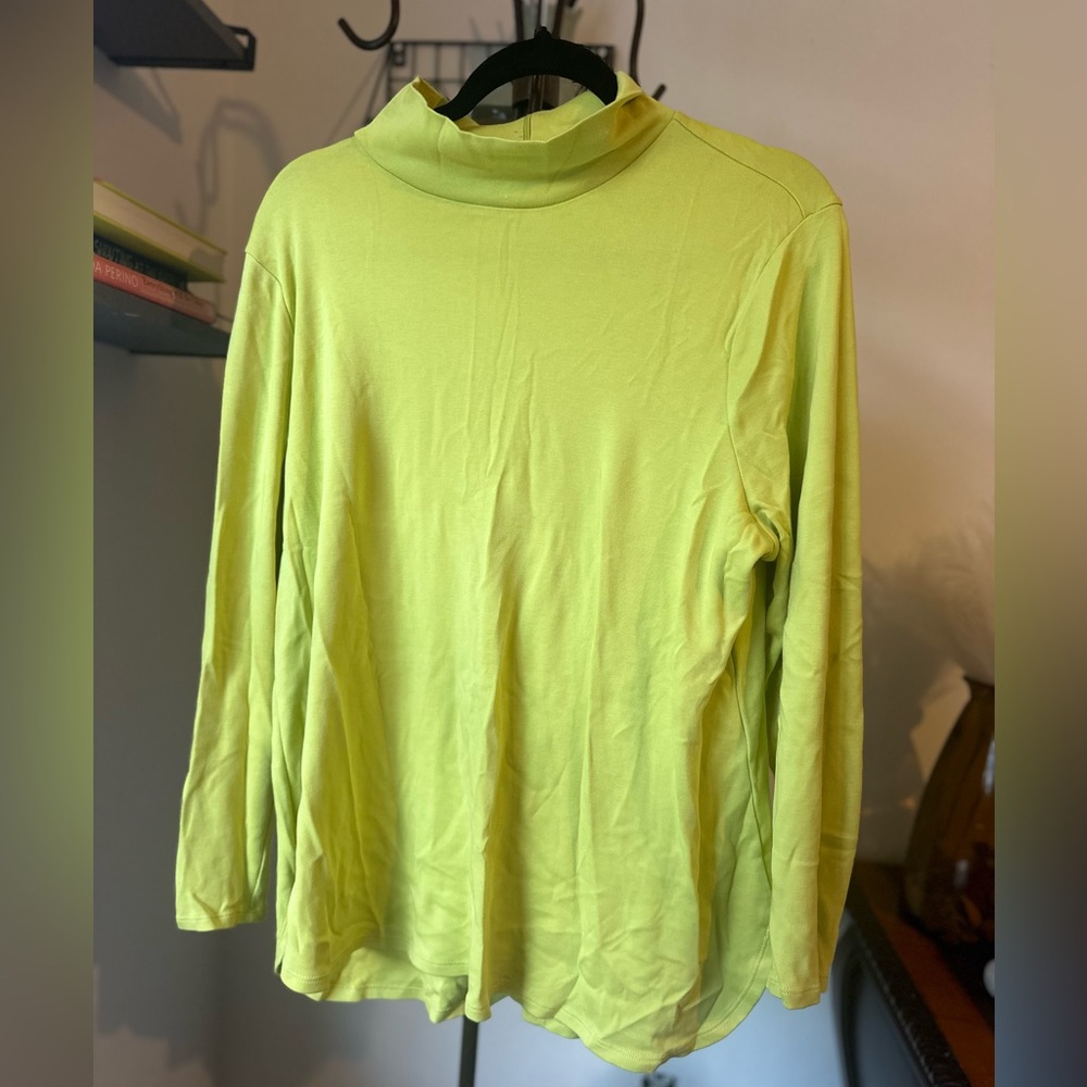 #25 CHICO’S HIGH COLLAR LIME GREEN LONG SLEEVE SHIRT SPLIT HEM - Picture 4 of 9